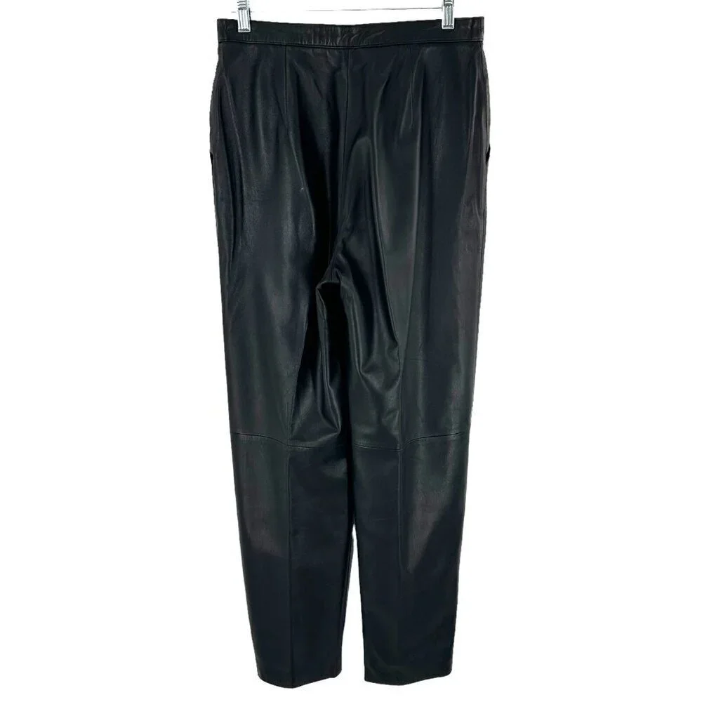 Vintage 90's Y2K Black Leather High Waist Trousers Size 10 Jones New York